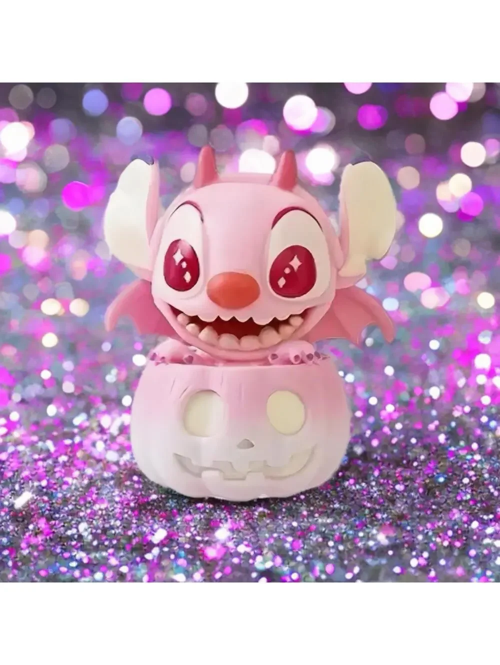 Stitch & Angel Figurine - Pink Halloween Devil In Pumpkin, Kawaii Spooky SET